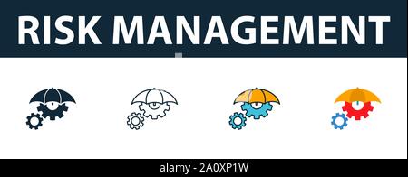 Risk Management icon set. Four simple symbols in diferent styles from risk management icons collection. Creative risk management icons filled, outline Stock Vector