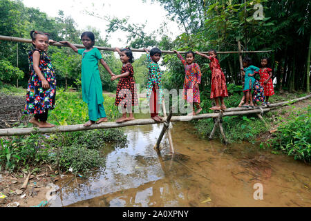 Sunamganj, Bangladesh - September 11, 2019: Daily life of wetland people at Tahirpur in Sunamganj, Bangladesh. Stock Photo