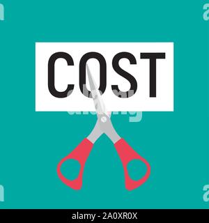 Hand scissors cutting word COST. Sale concept. Vector Illustration Stock Vector