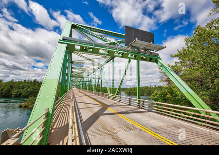 Saint Lawrence River bridge crossing from 1000 islands in Ontario, Canada to USA, New York