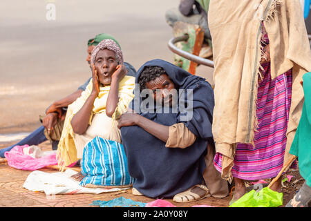 BAHIR DAR, ETHIOPIA, APRIL 21th. 2019, Begging people on the street on Easter holidays. April 21th. 2019, Bahir Dar, Etiopia Stock Photo