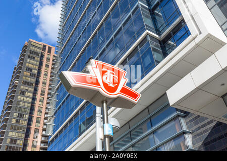 Toronto, Canada – 20 August, 2018: Toronto TTC sign and subway entrance in North York Stock Photo