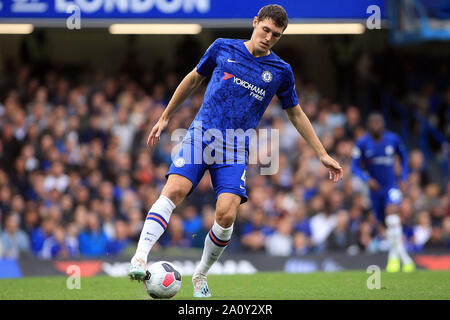 London, UK. 22nd Sep, 2019. Andreas Christensen of Chelsea in action. Premier League match, Chelsea v Liverpool at Stamford Bridge in London on Sunday 22nd September 2019. this image may only be used for Editorial purposes. Editorial use only, license required for commercial use. No use in betting, games or a single club/league/player publications. pic by Steffan Bowen/ Credit: Andrew Orchard sports photography/Alamy Live News Stock Photo