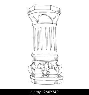 Vector Antique greek columns. Black and white engraved ink art. Isolated ancient illustration element on white background. Stock Vector