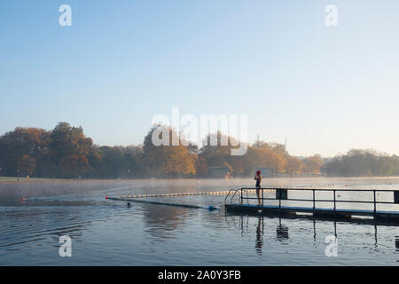 Early morning in Hyde Park. 9 degrees in the water. 6th November 2017 Stock Photo