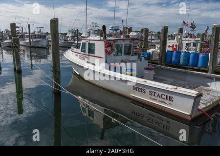 Commercial Boats moored at the Port of Galilee, Rhode Island USA Stock Photo