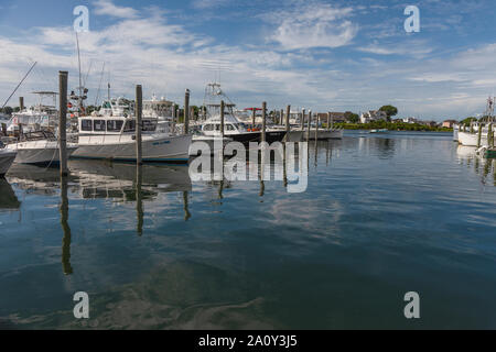 Commercial Boats moored at the Port of Galilee, Rhode Island USA Stock Photo