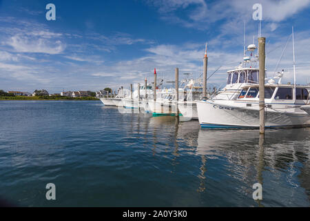 Commercial Boats moored at the Port of Galilee, Rhode Island USA Stock Photo