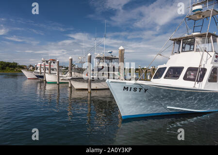 Commercial Boats moored at the Port of Galilee, Rhode Island USA Stock Photo