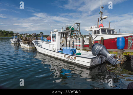 Commercial Boats moored at the Port of Galilee, Rhode Island USA Stock Photo