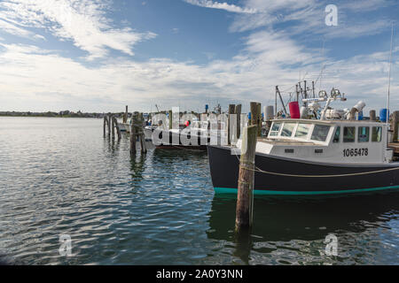 Commercial Boats moored at the Port of Galilee, Rhode Island USA Stock Photo