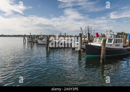 Commercial Boats moored at the Port of Galilee, Rhode Island USA Stock Photo