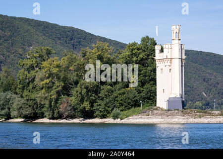 The Mäuseturm (Mouse Tower), a stone tower on a small island in the Rhine, outside Bingen am Rhein, Germany. Stock Photo