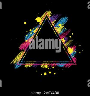 Black background with different color tire tracks and triangle frame Stock Vector