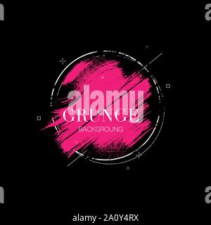 Black background with abstract grunge pink circle design elements Stock Vector