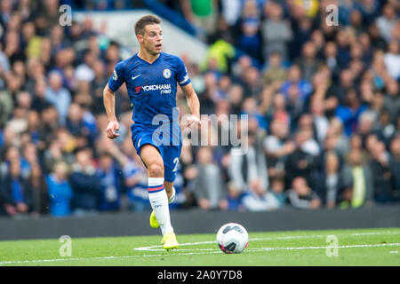 London, UK. 22nd Sep, 2019. César Azpilicueta of Chelsea during the Premier League match between Chelsea and Liverpool at Stamford Bridge, London, England on 22 September 2019. Photo by Salvio Calabrese. Editorial use only, license required for commercial use. No use in betting, games or a single club/league/player publications. Credit: UK Sports Pics Ltd/Alamy Live News Stock Photo
