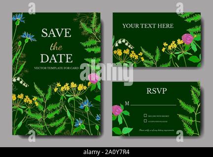 Vector Wildflowers floral botanical flowers. Black and white engraved ink art. Wedding background card decorative border. Thank you, rsvp, invitation Stock Vector