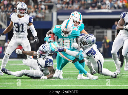 Arlington, USA. 22nd Sept 2019.  Miami Dolphins wide receiver Jakeem Grant #19 is tackled by Dallas Cowboys Jamize Olawale #49 during an NFL game between the Miami Dolphins and the Dallas Cowboys at AT&T Stadium in Arlington, TX Albert Pena/CSM Credit: Cal Sport Media/Alamy Live News Stock Photo