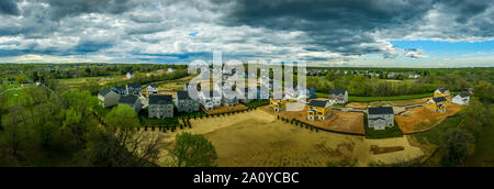 Aerial panorama of newly constructed single family homes in an upper middle class neighborhood in the East Coast USA Stock Photo