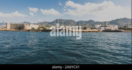 Panoramic view of Kyrenia ( Girne ) old harbor, Cyprus Stock Photo