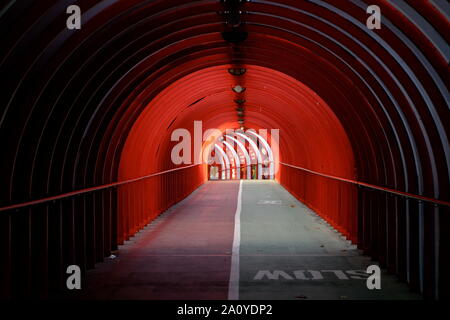 Walkway over the motorway, Glasgow. (SECC /Hydro Tunnel over Clydeside expressway) Stock Photo