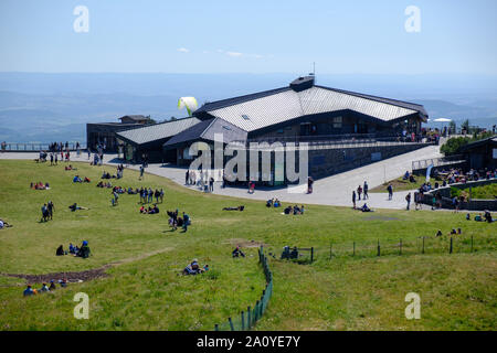 The Grand Site of France space, with restaurant and train station, at summit of Puy de Dome near Clermont-Ferrand, France Stock Photo