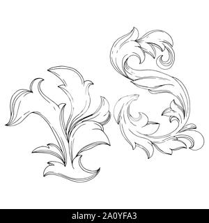 Vector Golden monogram floral ornament. Baroque design isolated elements. Black and white engraved ink art. Isolated monograms illustration element. Stock Vector