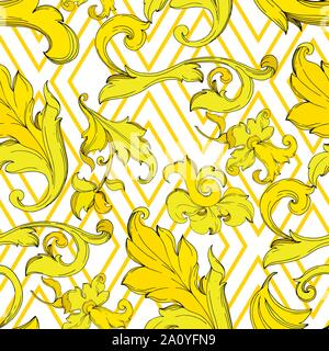 Vector Gold monogram floral ornament. Baroque design isolated elements. Black and white engraved ink art. Seamless background pattern. Fabric wallpape Stock Vector