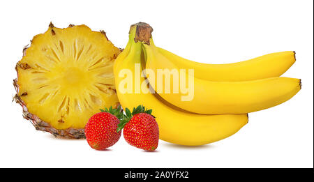Pineapple, banana, kiwi and mango isolated on white background with clipping path