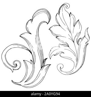 Vector Baroque monogram floral ornament. Baroque design isolated elements. Black and white engraved ink art. Isolated ornaments illustration element o Stock Vector