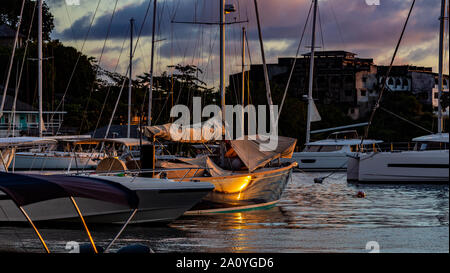 Saint Vincent and the Grenadines, sailboats anchorage in Blue Lagoon Stock Photo
