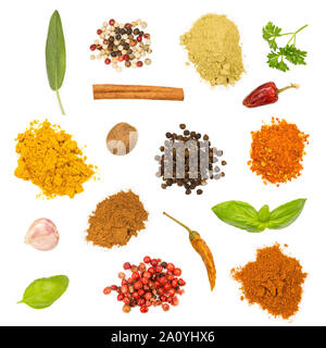 Various herbs and spices isolated on white background Stock Photo