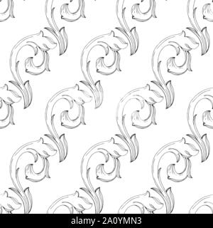 Vector Baroque monogram floral ornament. Baroque design isolated elements. Black and white engraved ink art. Seamless background pattern. Fabric wallp Stock Vector