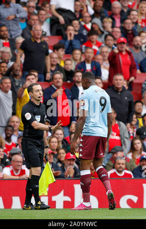 London, UK. 22nd Sep, 2019. Wesley of Aston Villa protests his innocence during the Premier League match between Arsenal and Aston Villa at the Emirates Stadium, London, England on 22 September 2019. Photo by Carlton Myrie/PRiME Media Images. Credit: PRiME Media Images/Alamy Live News