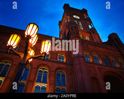 Red Town Hall (Rotes Rathaus) Berlin - Street Lights Stock Photo
