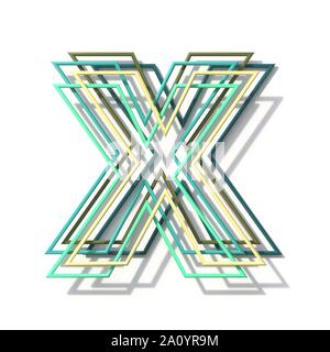 Three colors line font Letter X 3D rendering illustration isolated on white background Stock Photo