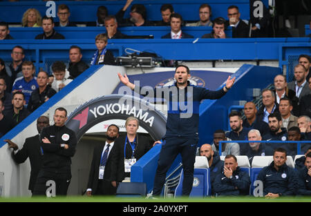 London, UK. 21st Sep, 2019. Chelsea Manager Frank Lampard during the Premier League match between Chelsea and Liverpool at Stamford Bridge on September 22nd 2019 in London, England. (Photo by Zed Jameson/phcimages.com) Credit: PHC Images/Alamy Live News Stock Photo