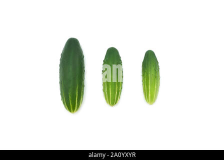 Fresh cucumbers for cooking.Flat lay composition on white background. Healthy  food.Vertical cucumbers. Isolated. Stock Photo