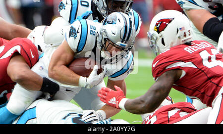 Glendale, USA. 22nd Sep, 2019. Carolina Panthers' Christian McCaffrey puts his head down as he picks up yardage in the first quarter of the Panthers game with the Arizona Cardinals at State Farm Stadium in Glendale, Arizona on Sunday, September 22, 2019. Photo by Art Foxall/UPI Credit: UPI/Alamy Live News Stock Photo