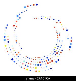 Random dotted, dots, halftone speckles concentric circle.Spiral, swirl, twirl element.Circular and radial lines volute, helix.Segmented circle with ro Stock Vector