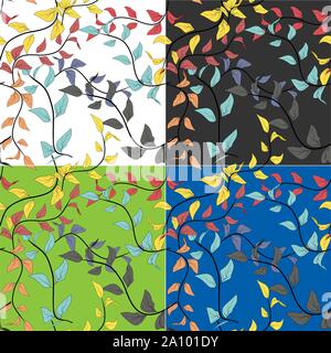 Colorfull leaves in modern style on colorfull background. Colorful vector illustration. Botanical illustration. Seamless vector texture. Print Stock Vector