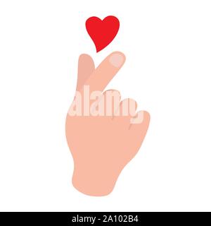 Korean symbol hand heart, a message of love hand gesture. Sign icon stylized for the web and print. The hand folded into a heart symbol. Stock Vector