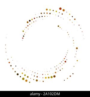 Random dotted, dots, halftone speckles concentric circle.Spiral, swirl, twirl element.Circular and radial lines volute, helix.Segmented circle with ro Stock Vector