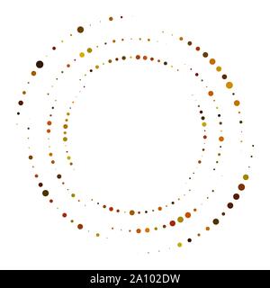 Random dotted, dots, halftone speckles concentric circle.Spiral, swirl, twirl element.Circular and radial lines volute, helix.Segmented circle with ro Stock Vector