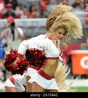 Glendale, USA. 22nd Sep, 2019. An Arizona Cardinals' cheerleader lets her hair fly as she performs before the Cardinals-Carolina Panthers game at State Farm Stadium in Glendale, Arizona on Sunday, September 22, 2019. The Panthers Defeated the Cardinals 38-20.Photo by Art Foxall/UPI Credit: UPI/Alamy Live News Stock Photo