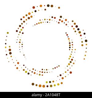 Random dotted, dots, halftone speckles concentric circle.Spiral, swirl, twirl element.Circular and radial lines volute, helix.Segmented circle with ro Stock Vector