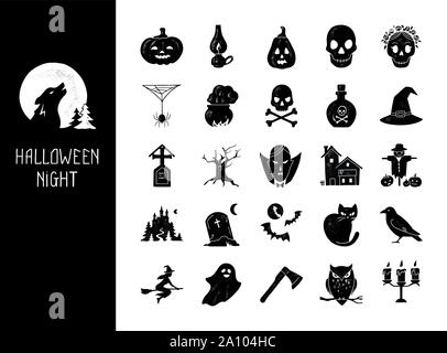 Halloween vector set of modern simple retro-style icons. Stock Vector