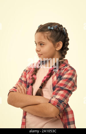 Child Little Girl Colorful Braids Fashionable Hairstyle Isolated