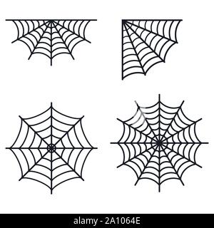 Set different simple black spederwebs silhouette icon isolated on white background flat spider web vector illustration Stock Vector