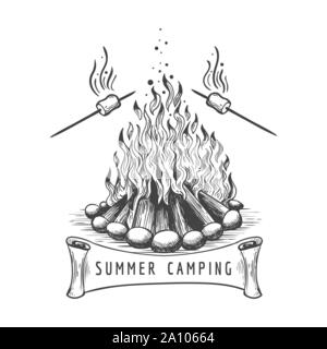 Marshmallow roasting on campfire Stock Vector